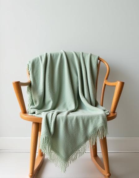 Sage green linen throw blanket draped on a chair